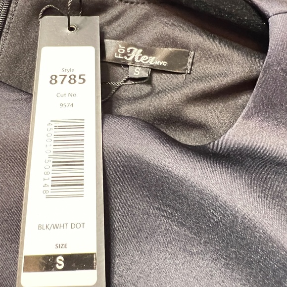 # A099  For Her NYC  Vintage Black Dress  Polka Dot Puff Sleeve  NWT size S - Picture 3 of 6